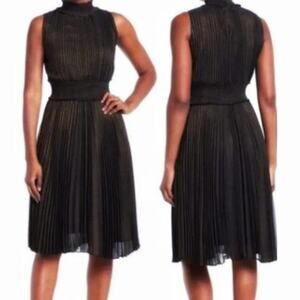 🆕 Nanette Lepore very black and silver accordion pleated dress NWT sleeveless